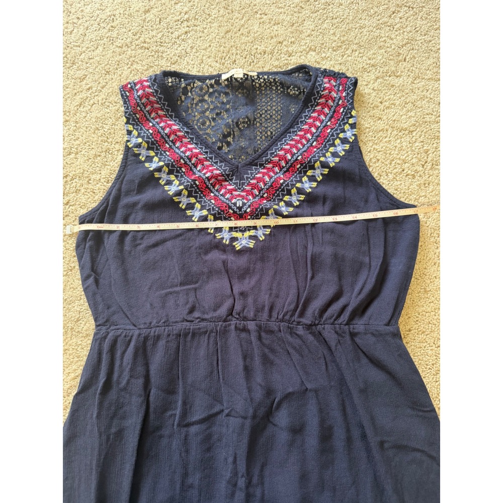 Skies Are Blue Navy Blue Embroidered‎ Lace Back Sleeveless Mini Dress Size L - Picture 6 of 7